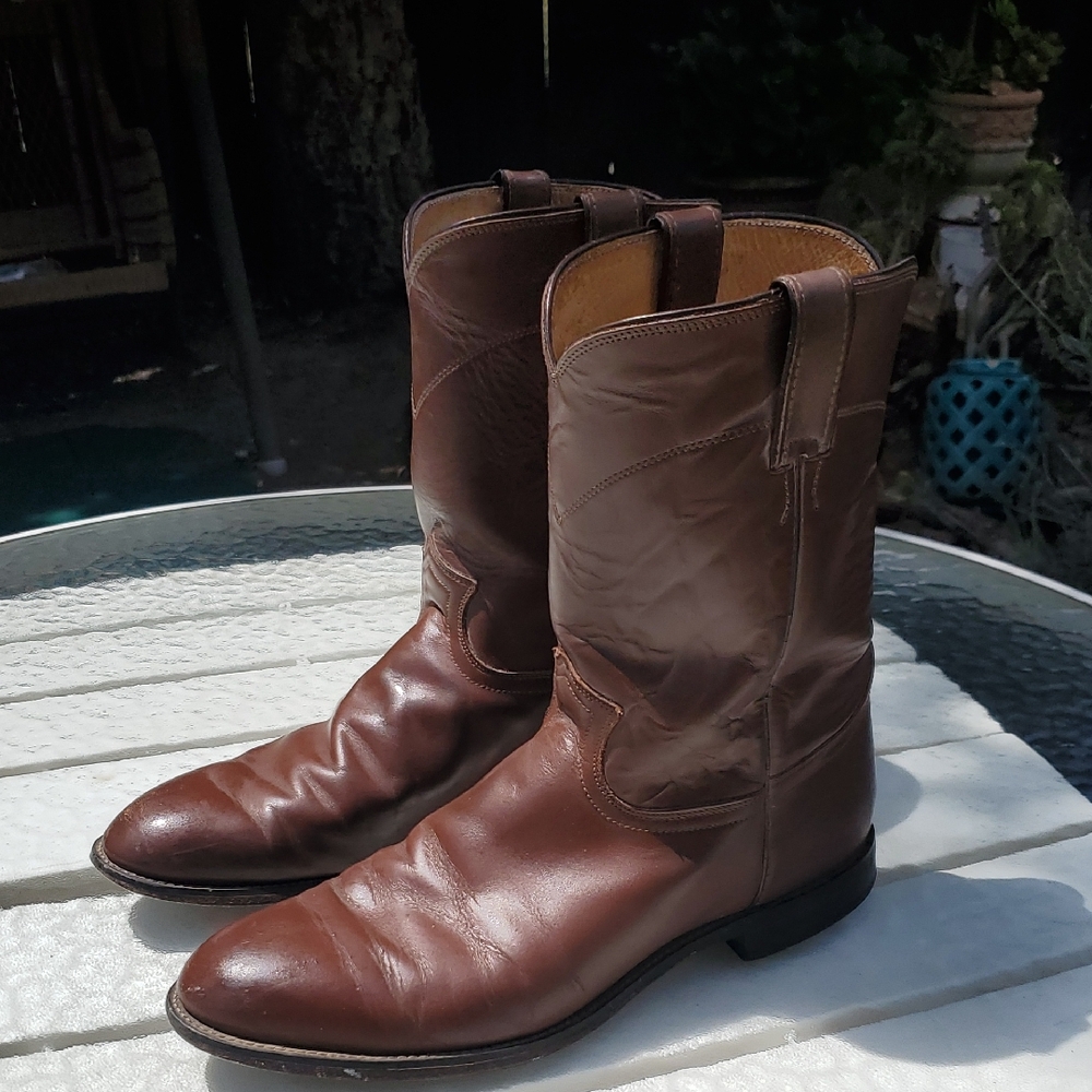 Justin Boots Roper Style 3404 Size 11.5 E. GUC. Brown Leather.  Mexico.